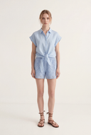 Regular Fit Short-Sleeved Linen Tie-Front Shirt - 3