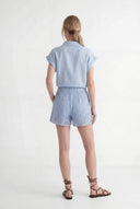 Regular Fit Short-Sleeved Linen Tie-Front Shirt - 6