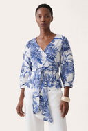 Floral Wrap Linen Blouse - 1