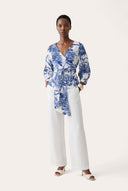 Floral Wrap Linen Blouse - 2