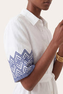 Embroidered Linen Midi Shirt Dress - 2