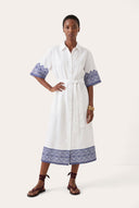 Embroidered Linen Midi Shirt Dress - 1