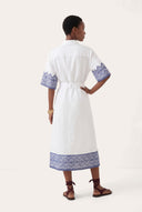 Embroidered Linen Midi Shirt Dress - 3
