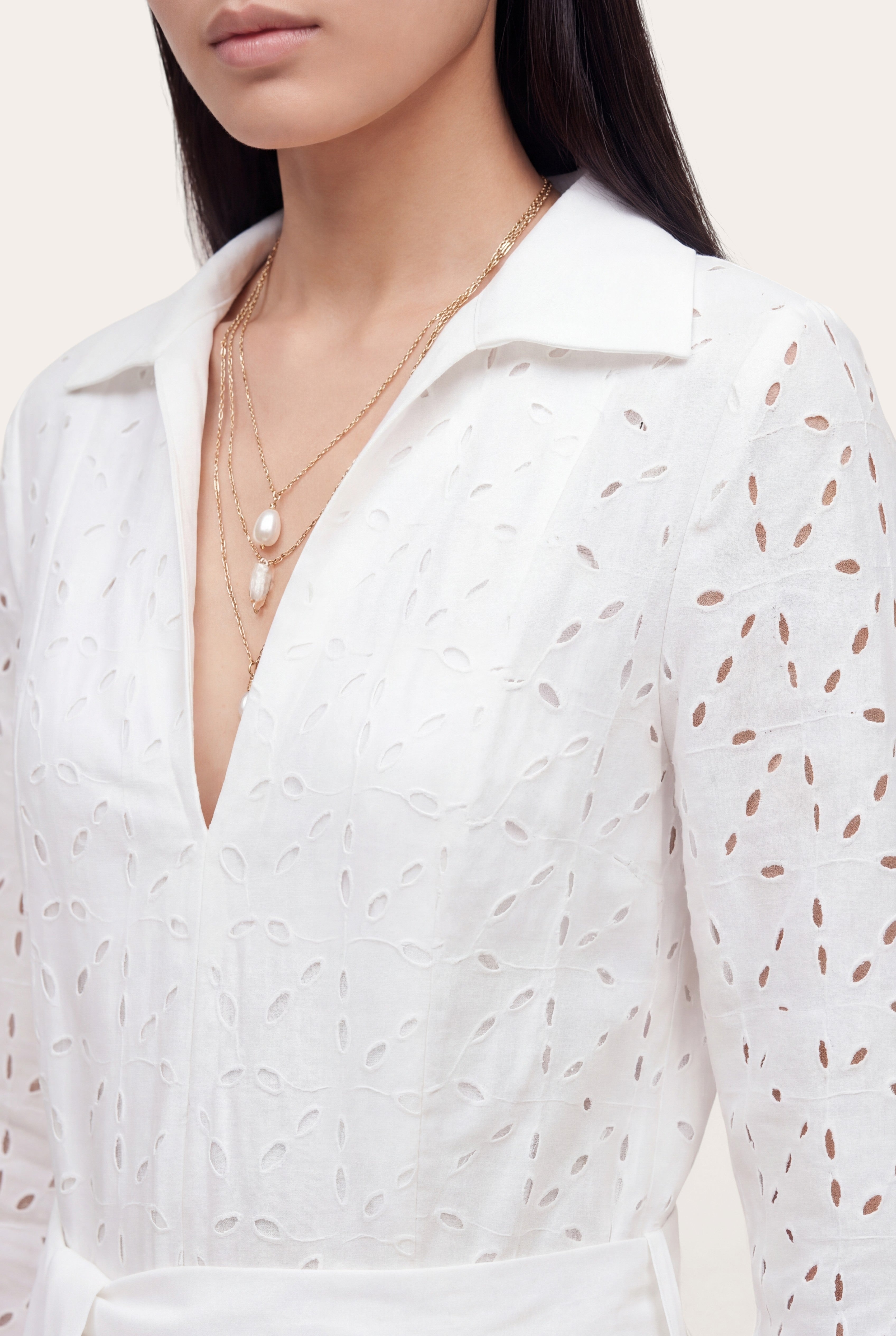 white linen eyelet dress Eyelet linen dress- off white