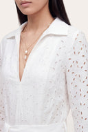 Eyelet Belted Linen Midi Dress - 3