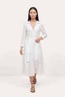 Eyelet Belted Linen Midi Dress - 1