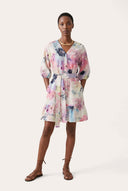 Watercolor Floral Belted Mini Dress - 1