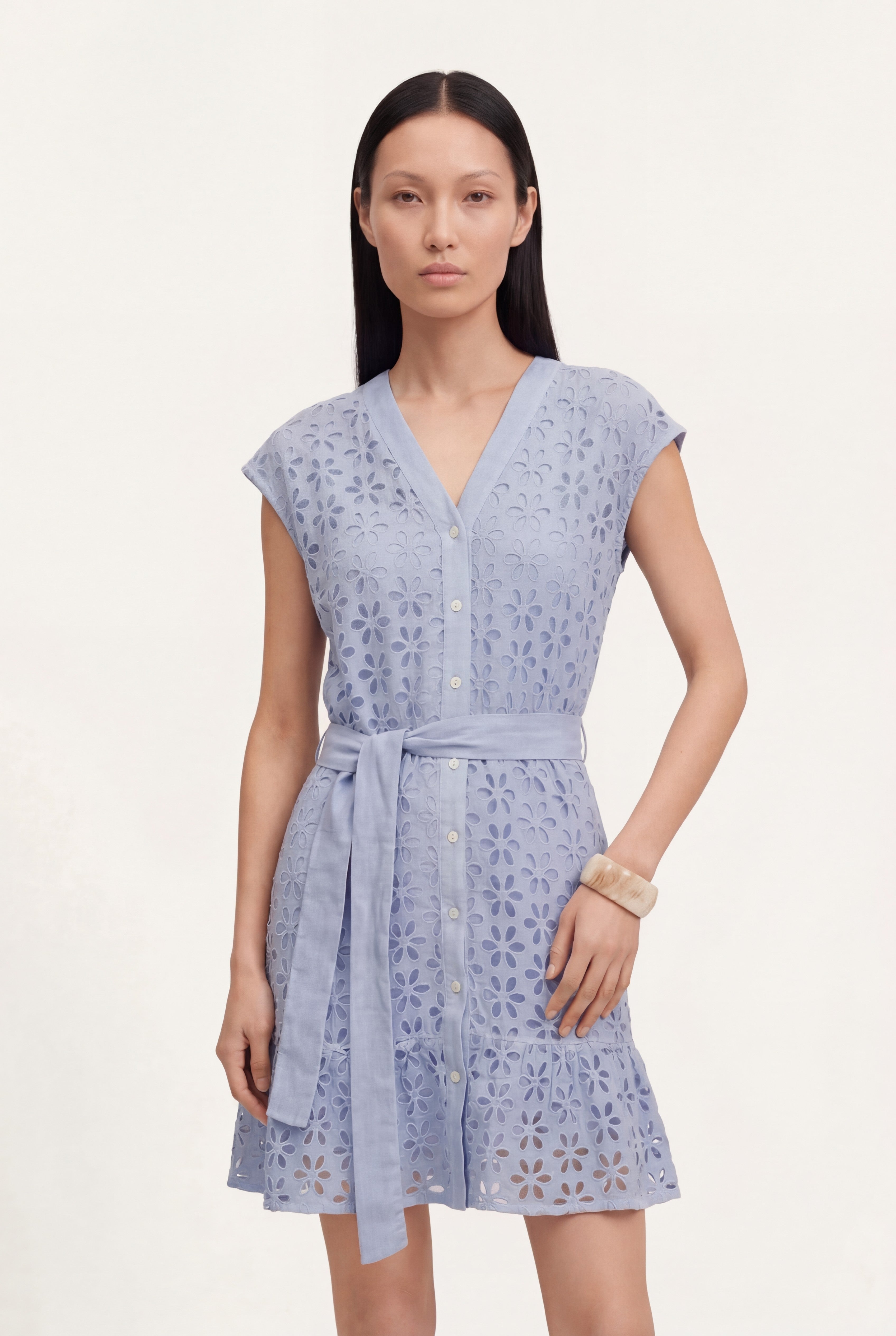 Floral Embroidery Sleeveless Dress PLACID BLUE / XXS/38