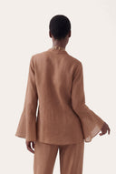 Linen Cotton V-Neck Flared Blouse - 2