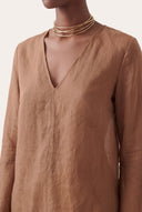 Linen Cotton V-Neck Flared Blouse - 3