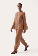 Linen Cotton V-Neck Flared Blouse - 4