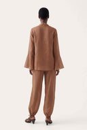 Linen Cotton V-Neck Flared Blouse - 5