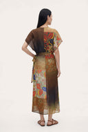 Artistic Patchwork Print Linen Wrap Dress - 3