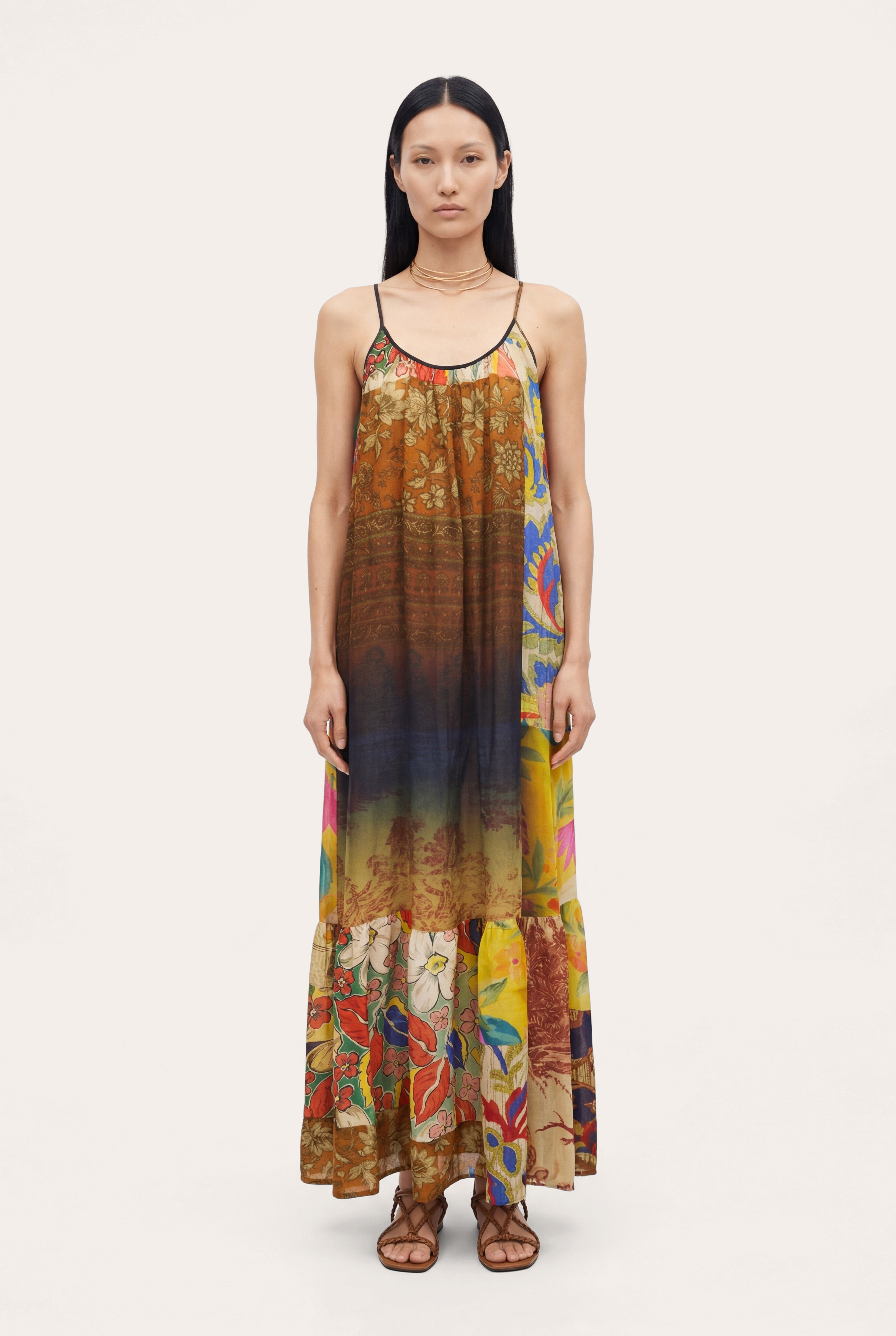 Artistic Patchwork Print Halter Maxi Dress - Print MULT / U Artistic Patchwork Print Halter Maxi Dress - Print MULT / U