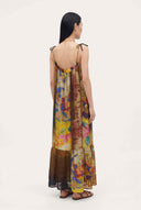 Artistic Patchwork Print Halter Maxi Dress - 3