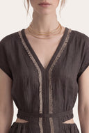 Trim-Detail Linen Dress - 2