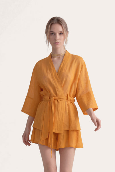 ジャケット・アウター Yacco Maricard Hokusai Kimono Gauze Coat Linen Gauze Crinkle Kimono Jacket – 120percento Lino USA