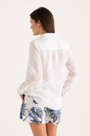 Relaxed V- Neck Linen Shirt - 6