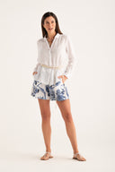 Relaxed V- Neck Linen Shirt - 2