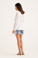 Relaxed V- Neck Linen Shirt - 5