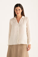 Relaxed V- Neck Linen Shirt - 8