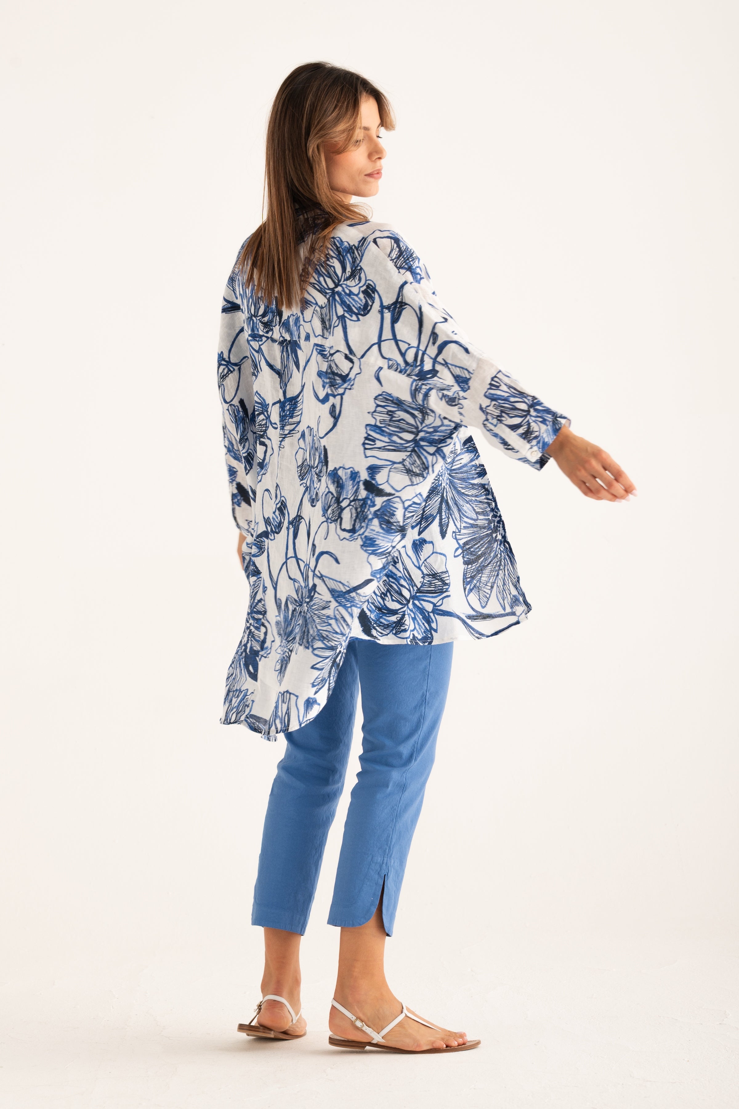 Shirt Dress Washed Blue Print Washed Blue Print / XL/48