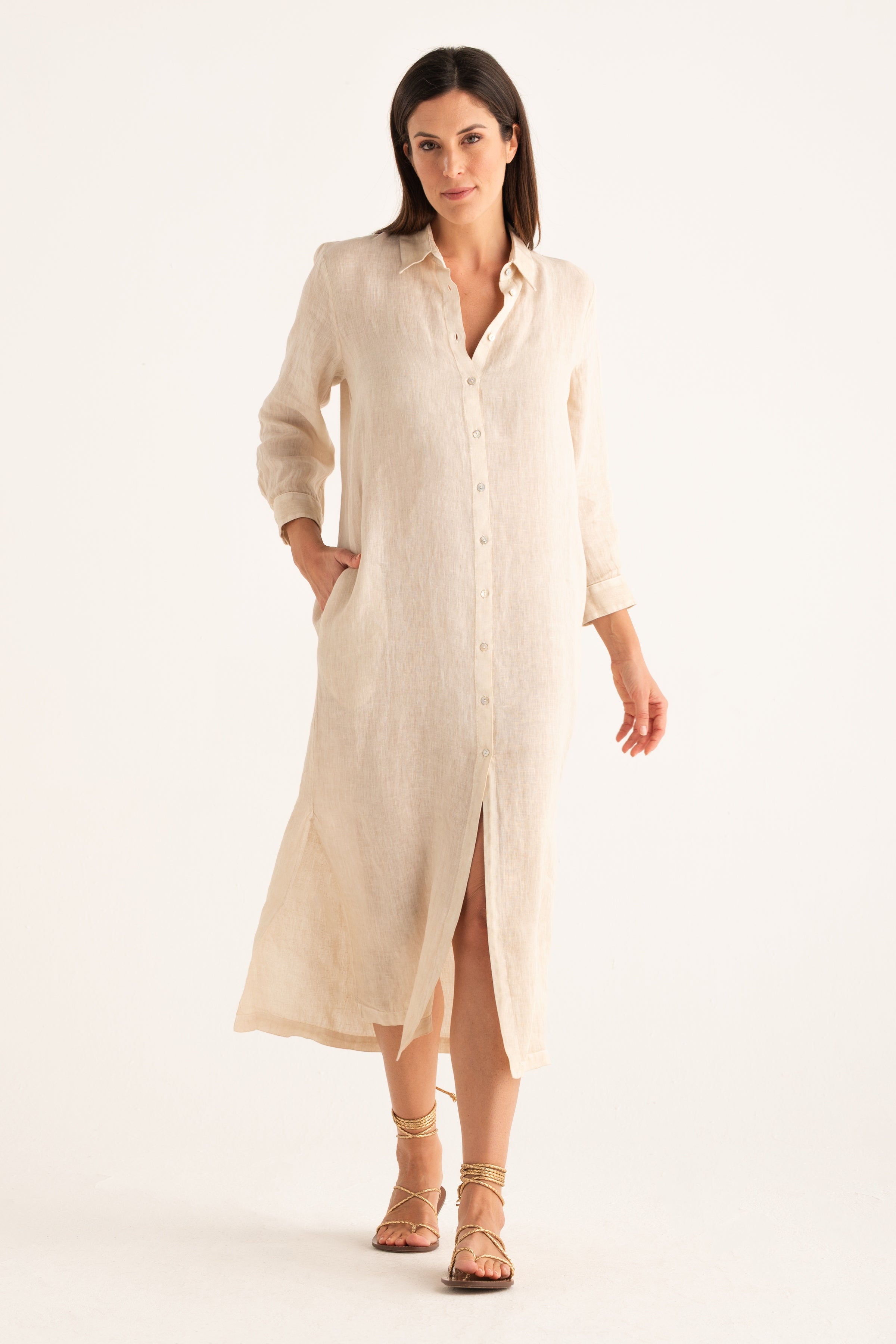 Linen Shirt Dress Safari Soft Fade / L/46 Linen Shirt Dress Safari Soft Fade / L/46
