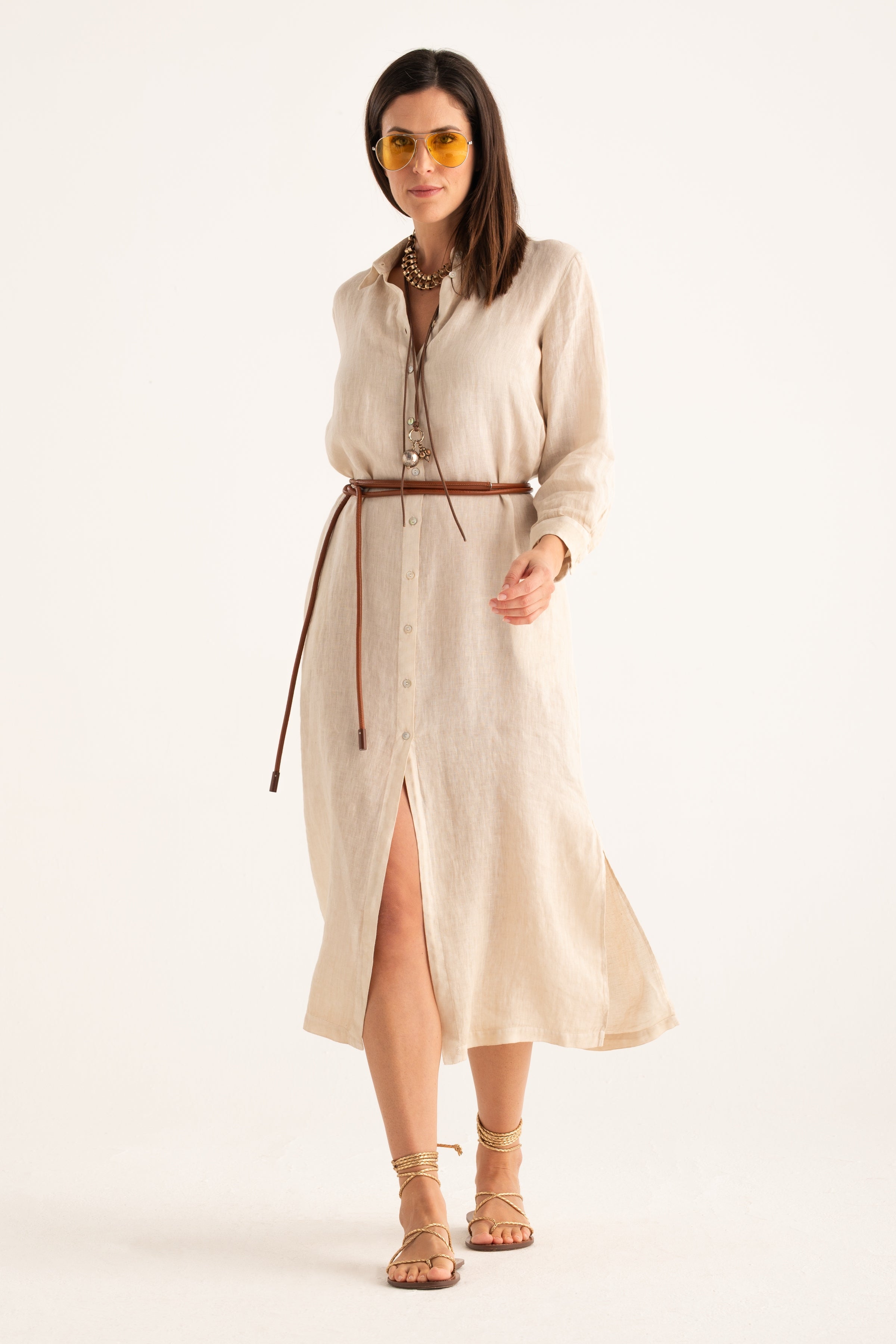Linen Shirt Dress Safari Soft Fade / L/46 Linen Shirt Dress Safari Soft Fade / L/46