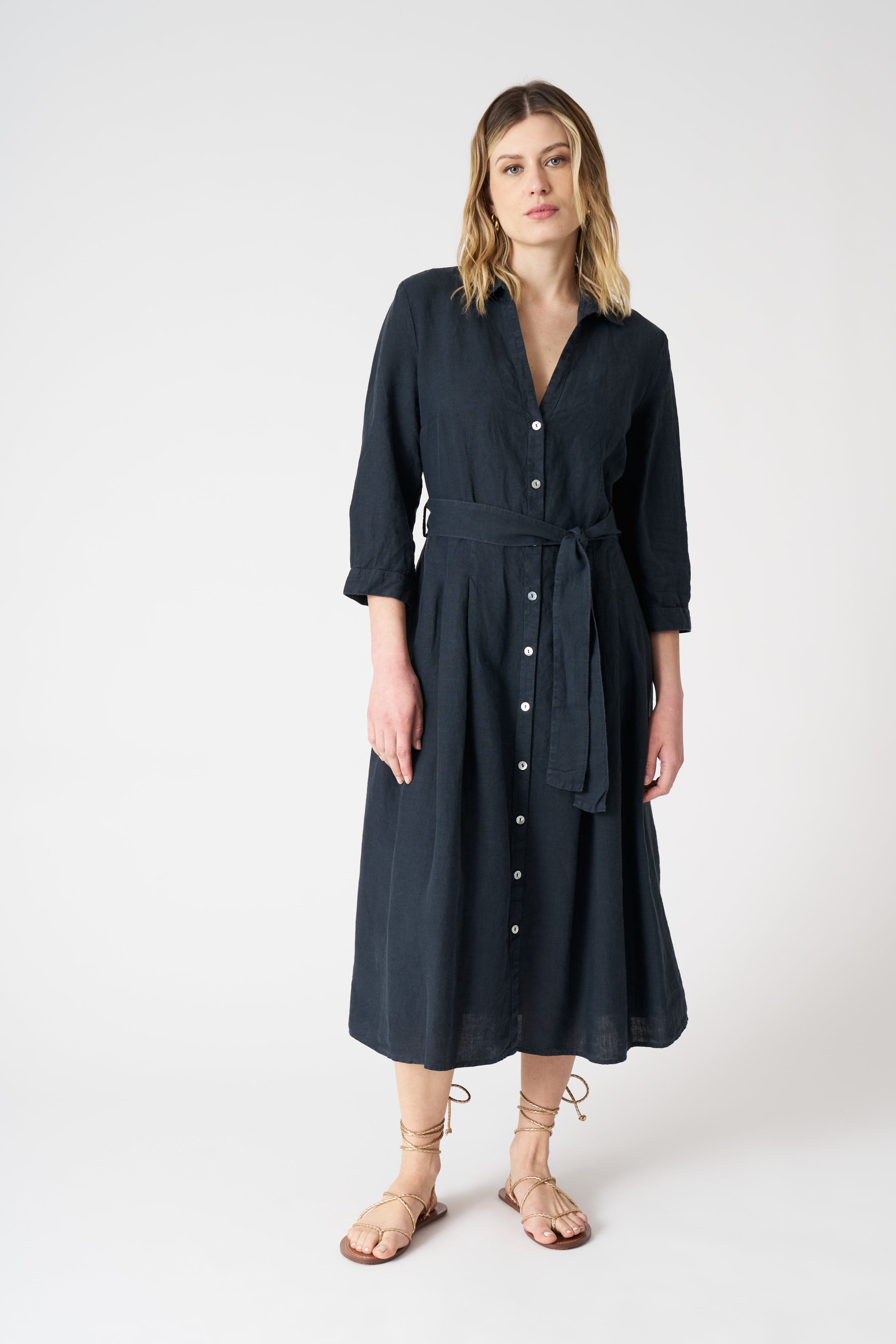 v neck loose shirt dress Women's Linen Blend v Neck Button Down Dress, Loose Fit Casual Midi Shirt Dress for Summer Army Green,L