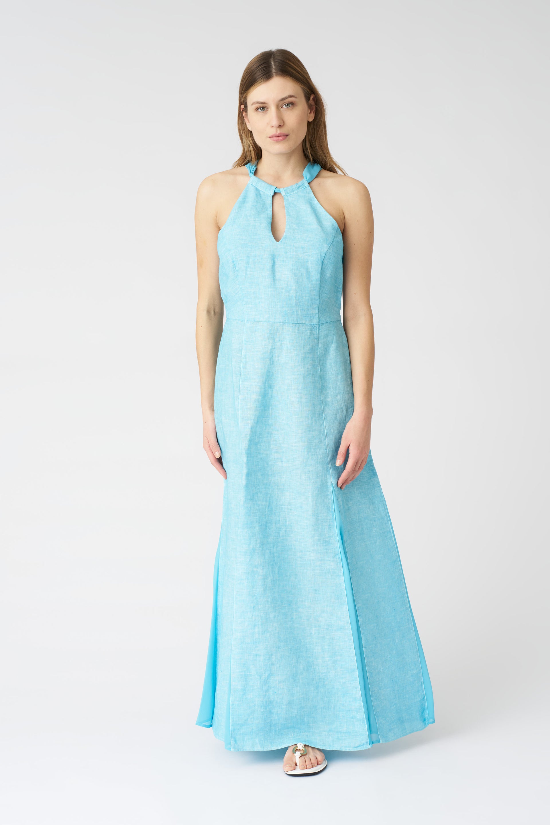 chinese dress ladies Square Neck Linen Dress 120% LINO - Shop Online at BEIGE main image 0