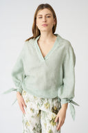 Blouse with Balloon Sleeve Tie-Fronts