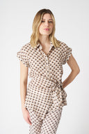 Geometric Brown Shirt with Draped Knot - 1
