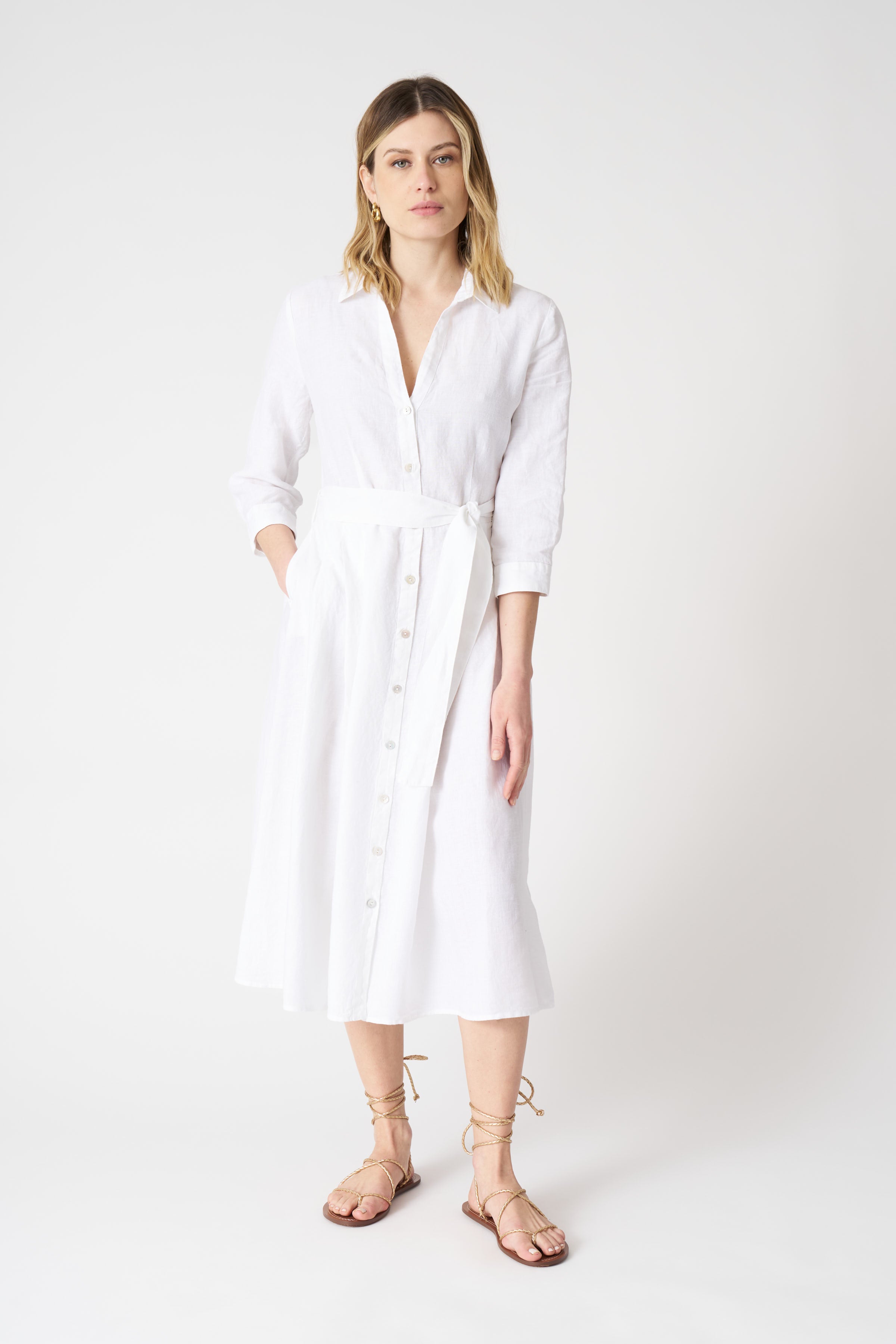 deep v neck shirt dress V-Neck Shirt Dress with Belt NIGHT BLU / XS/40