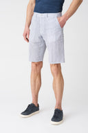 Navy Stripe Linen Short - 3