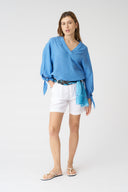 Blouse with Sleeve Tie-Fronts