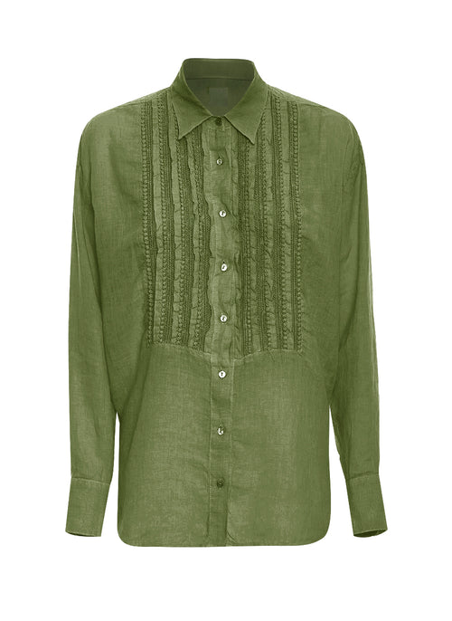 Soft Faded Macrame and Ruffle Detail Relaxed Shirt