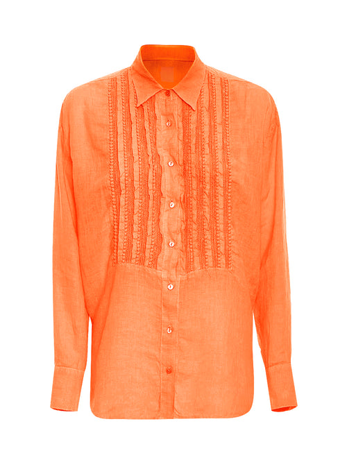 Soft Faded Macrame and Ruffle Detail Relaxed Shirt