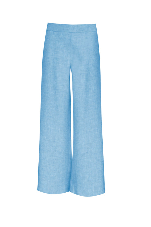 Linen chambray pull on wide leg pant
