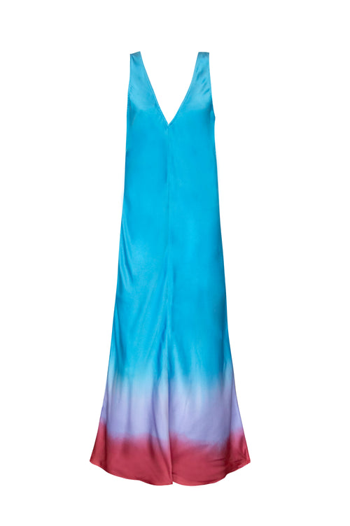 Silk multicolor dip dye sleeveless maxi dress
