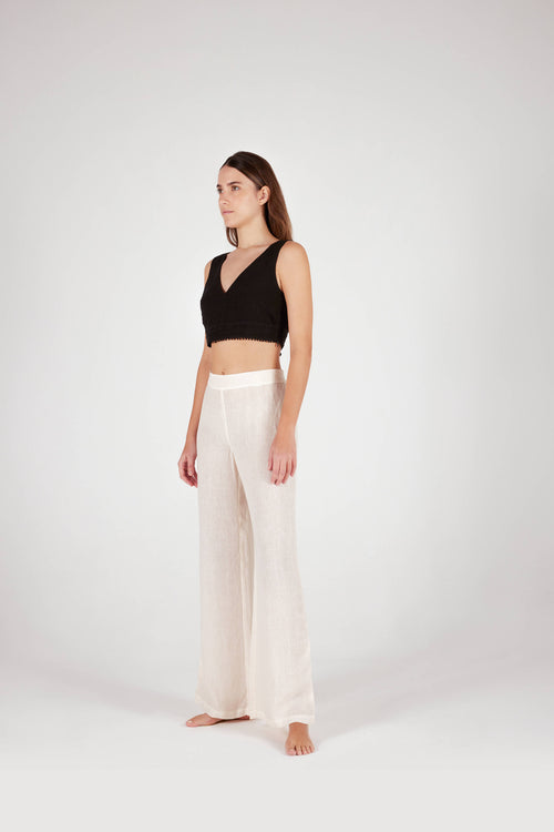 Soft faded flat front wide leg pant Champagne