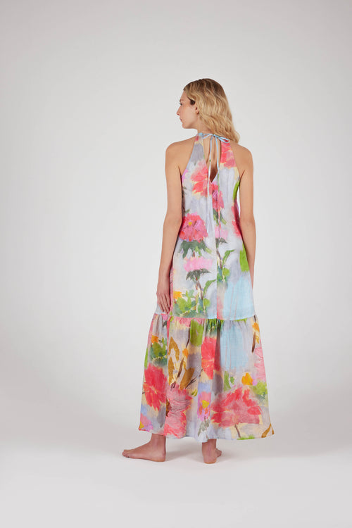 Macro Floral Printed Maxi Halter Dress