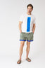 Geometric Green with Contrast Stripe Swim Trunks