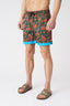 Painted Flower with Contrast Stripe Swim Trunks