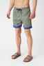 Geometric Green with Contrast Stripe Swim Trunks