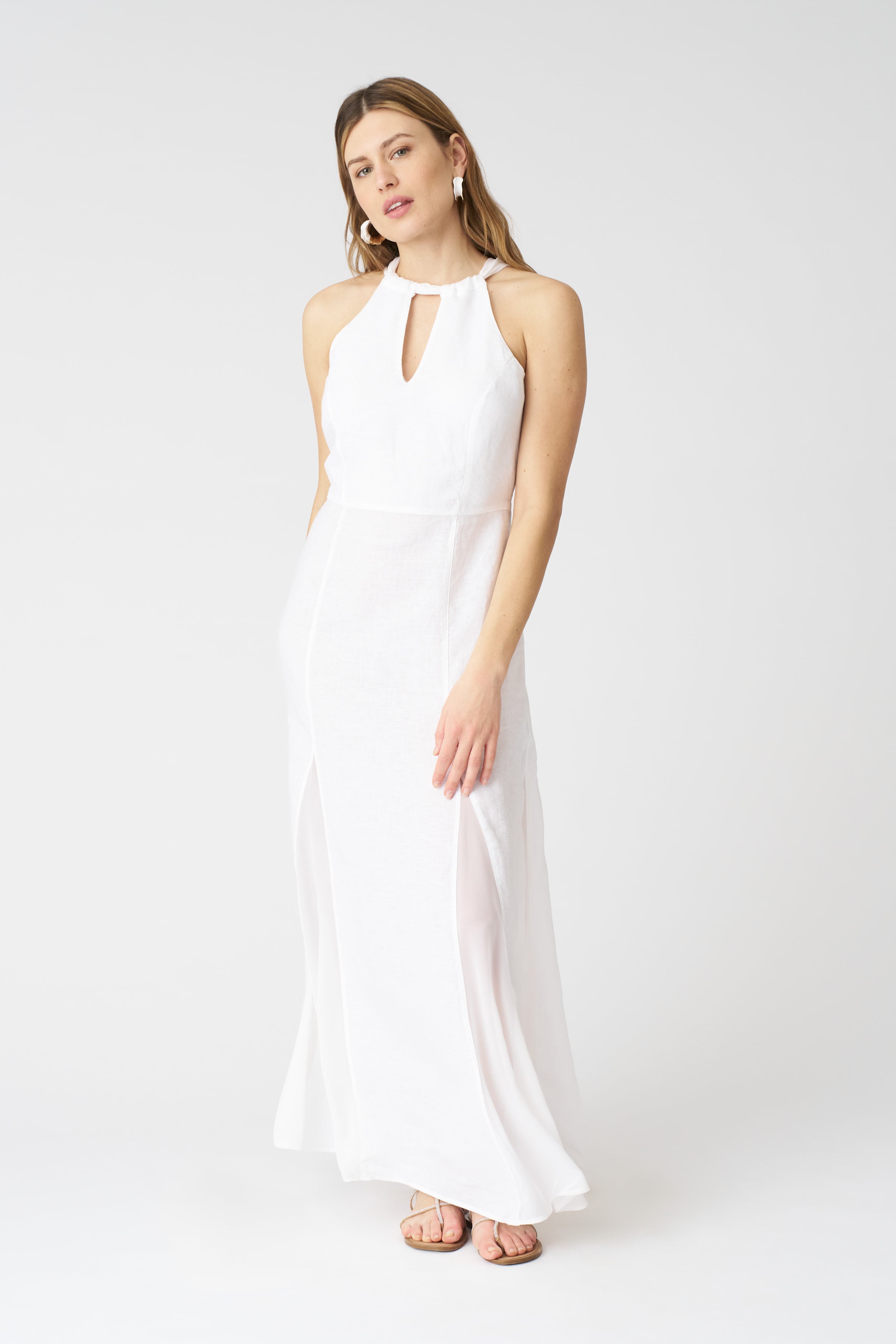 Maxi Tie Neck Dress BIANCO / L/46 Maxi Tie Neck Dress BIANCO / L/46