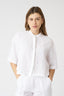 White Mandarin Collar Cropped Shirt