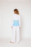 Yarn-dyed linen blouse White/Blue