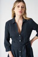 V-Neck Shirt Dress with Belt - 2