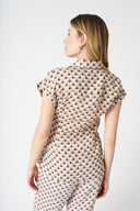 Geometric Brown Shirt with Draped Knot - 4