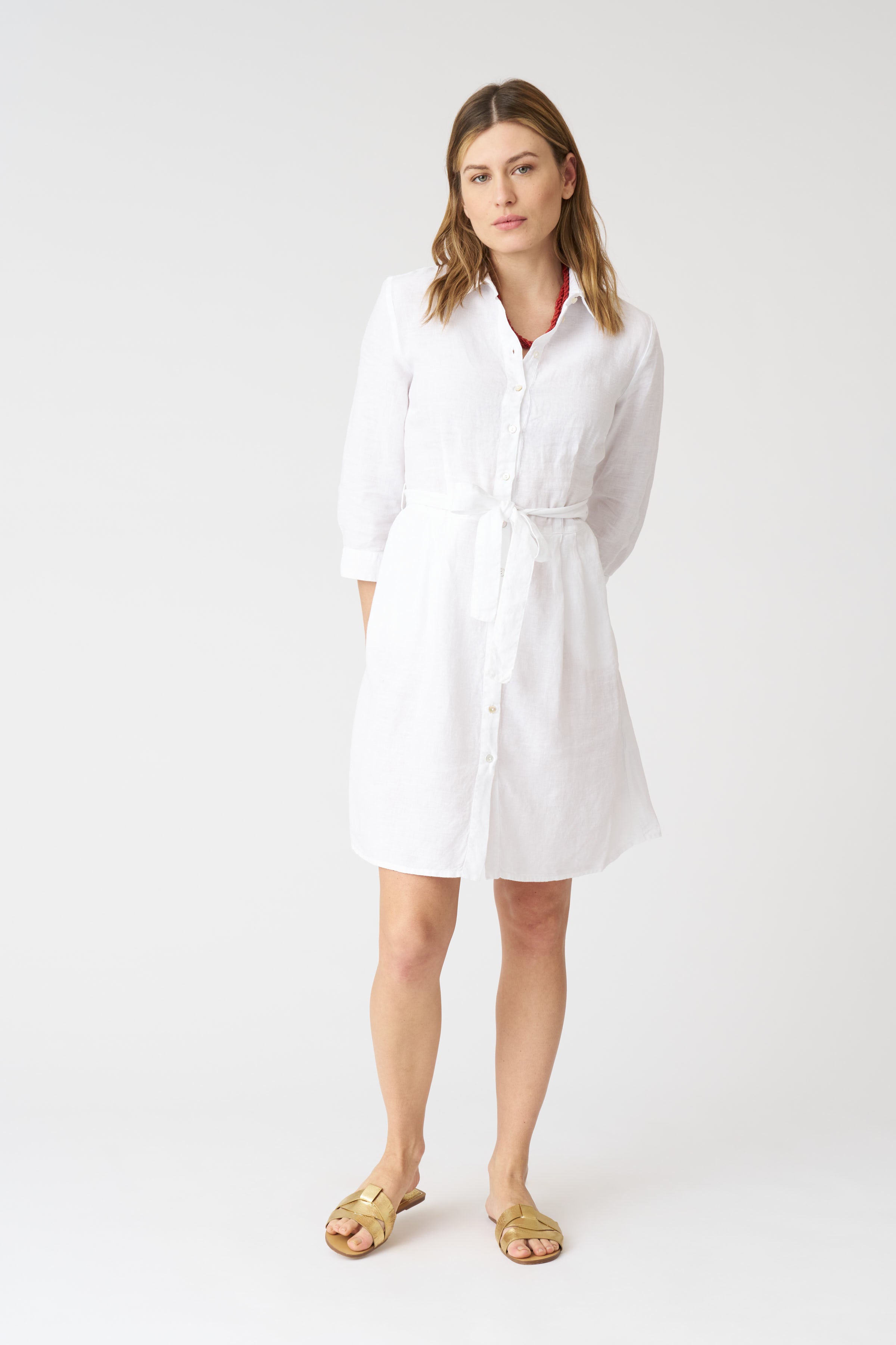 Shirt Dress with Belt White / XL/48 Shirt Dress with Belt White / XL/48